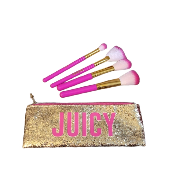 Juicy Couture Pink Blk Sequins Backpack, Gold Glitter Makeup Bag & Brushes - Picture 10 of 10